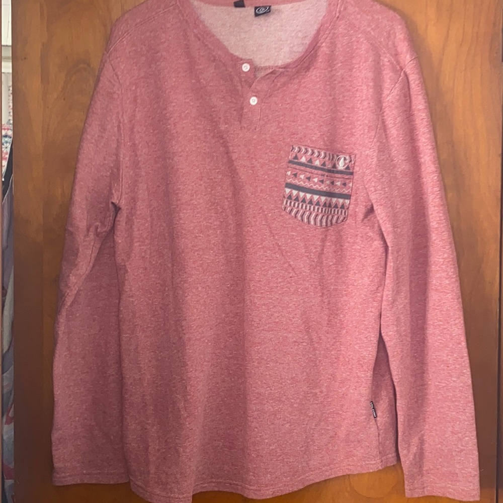 VOLCOM mens heathered red pocket Henley long sleeve shirt